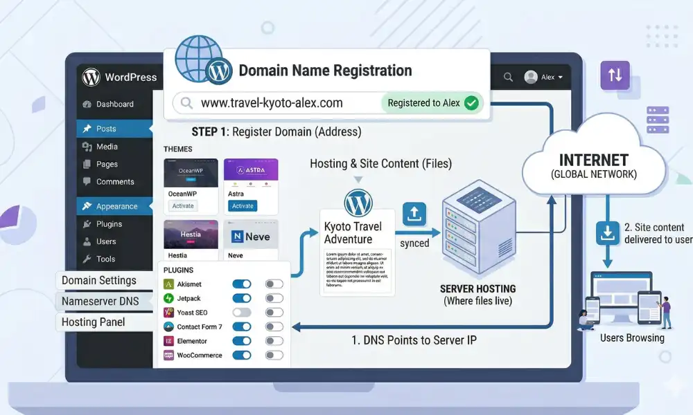 domain and hosting concept diagram for website